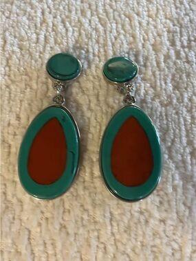 Giorgio Armani Turquoise and Coral Drop Dangle Earrings